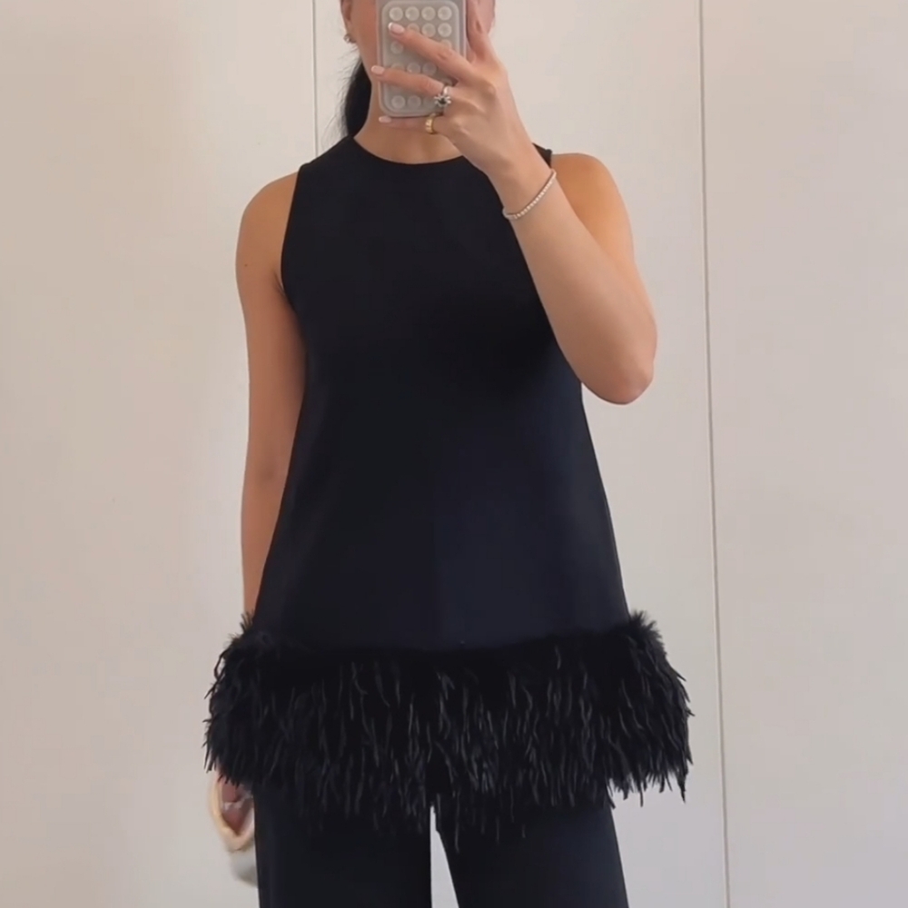 H&M Fringe Feather Top Black Size XS
